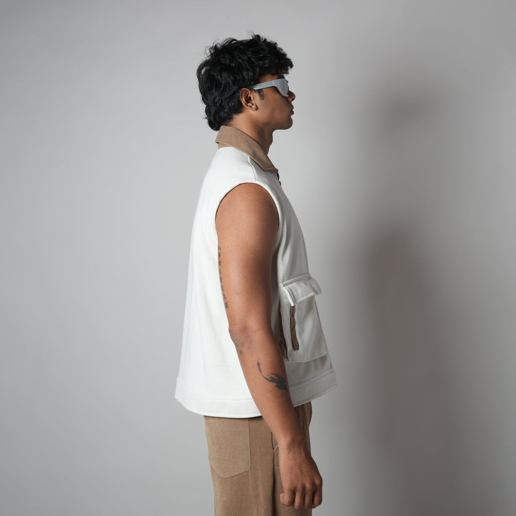 WHITE DUAL KNITDRIP UTILITY JACKET