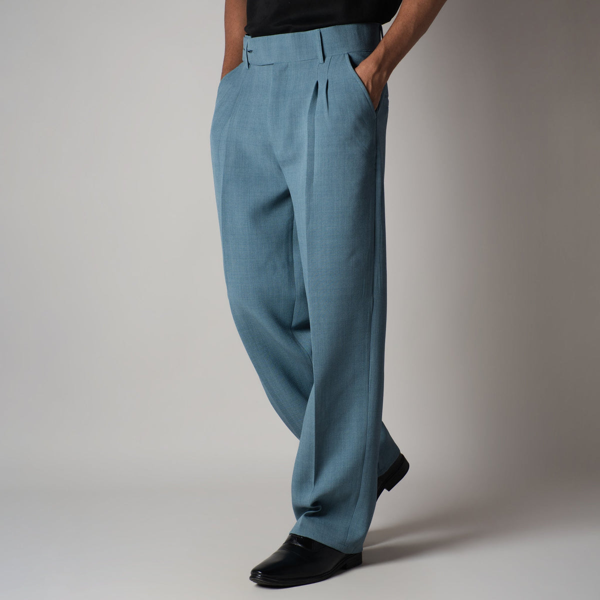 DUSTY BLUE DOUBLE FLAP TROUSER