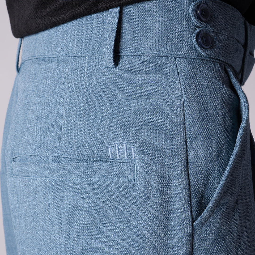 DUSTY BLUE DOUBLE FLAP TROUSER