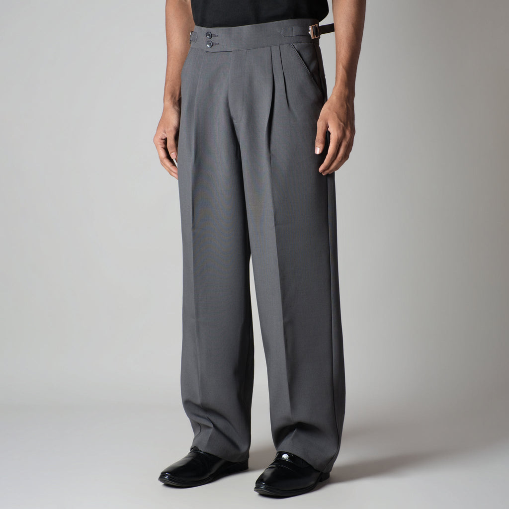 CHARCOAL DOUBLE PLEAT STRAIGHT FIT TROUSER