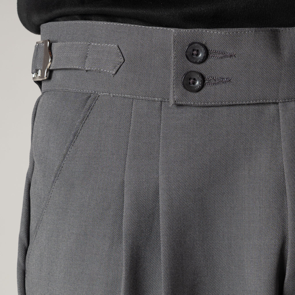 CHARCOAL DOUBLE PLEAT STRAIGHT FIT TROUSER