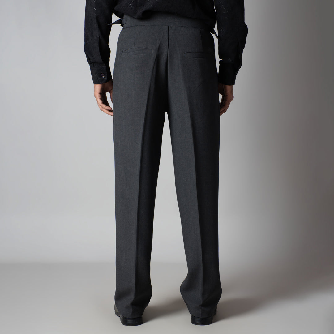 DK. GREY DOUBLE PLEAT STRAIGHT FIT TROUSER