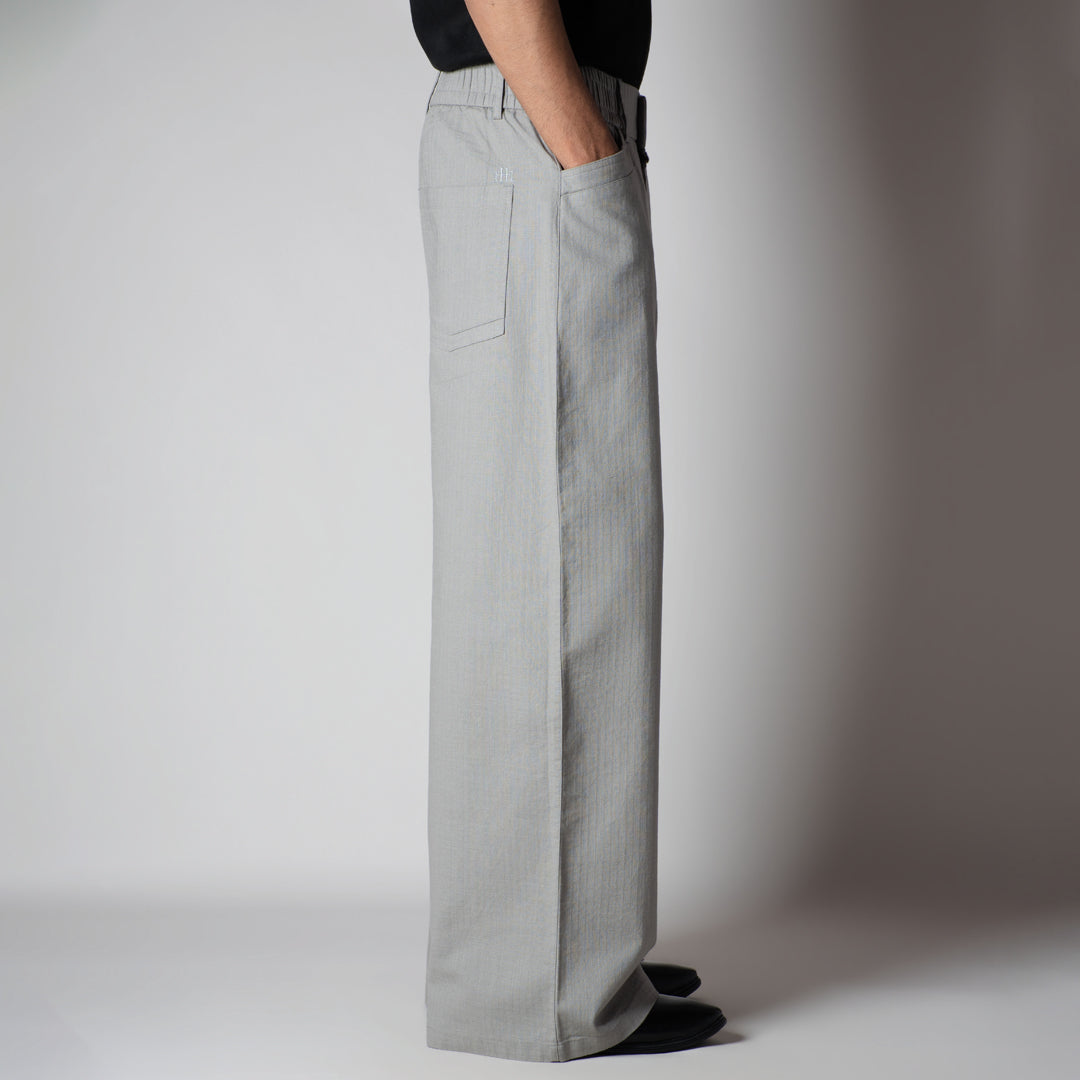 STONE GREY TEXTURED LINEN TRAVEL PANTS