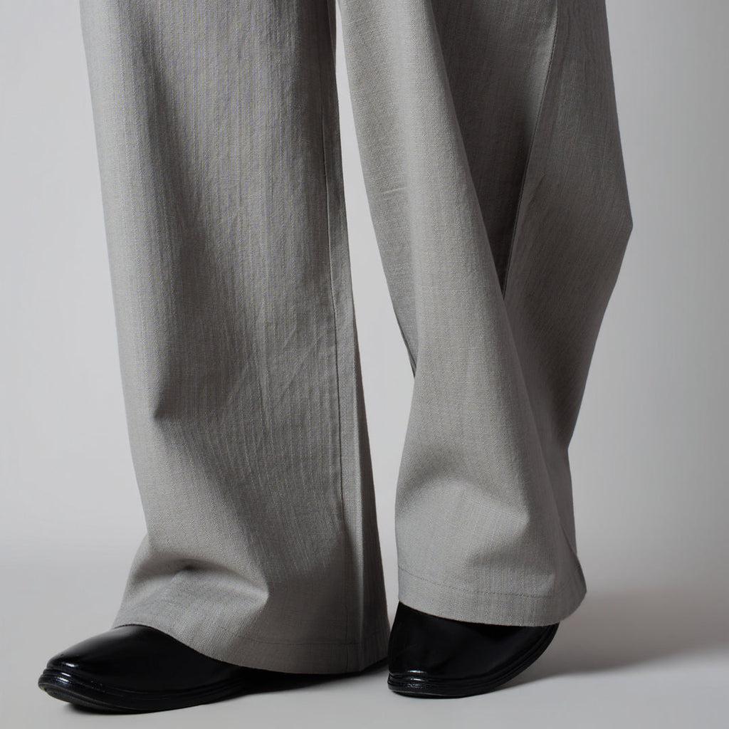STONE GREY TEXTURED LINEN TRAVEL PANTS