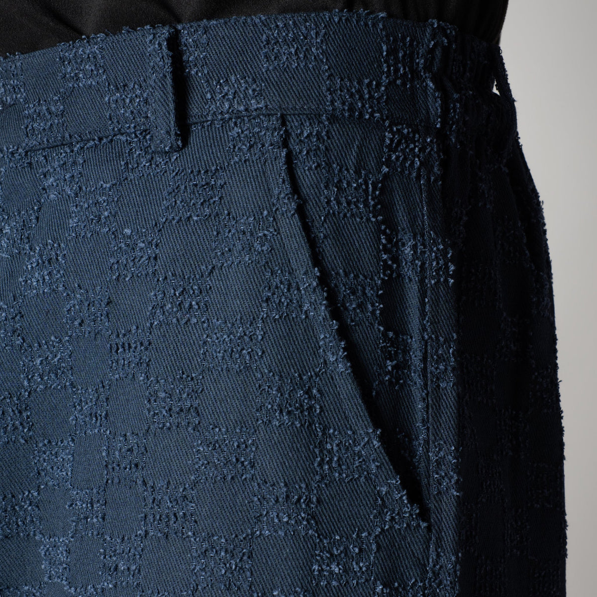 BLUE CHECKERED ROOFING BOOT CUT DENIM