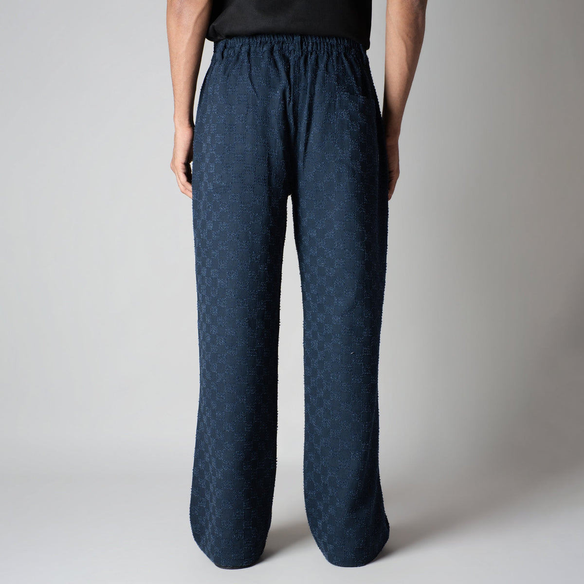 BLUE CHECKERED ROOFING BOOT CUT DENIM