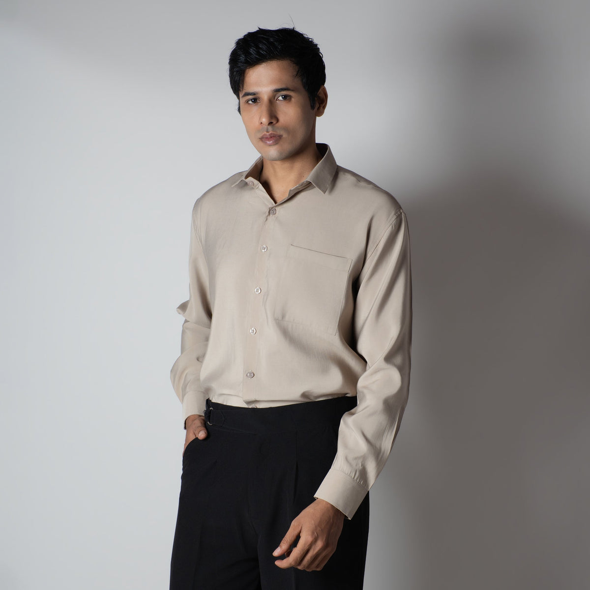 BEIGE ESSENTIAL SUEDE LUXE SHIRT