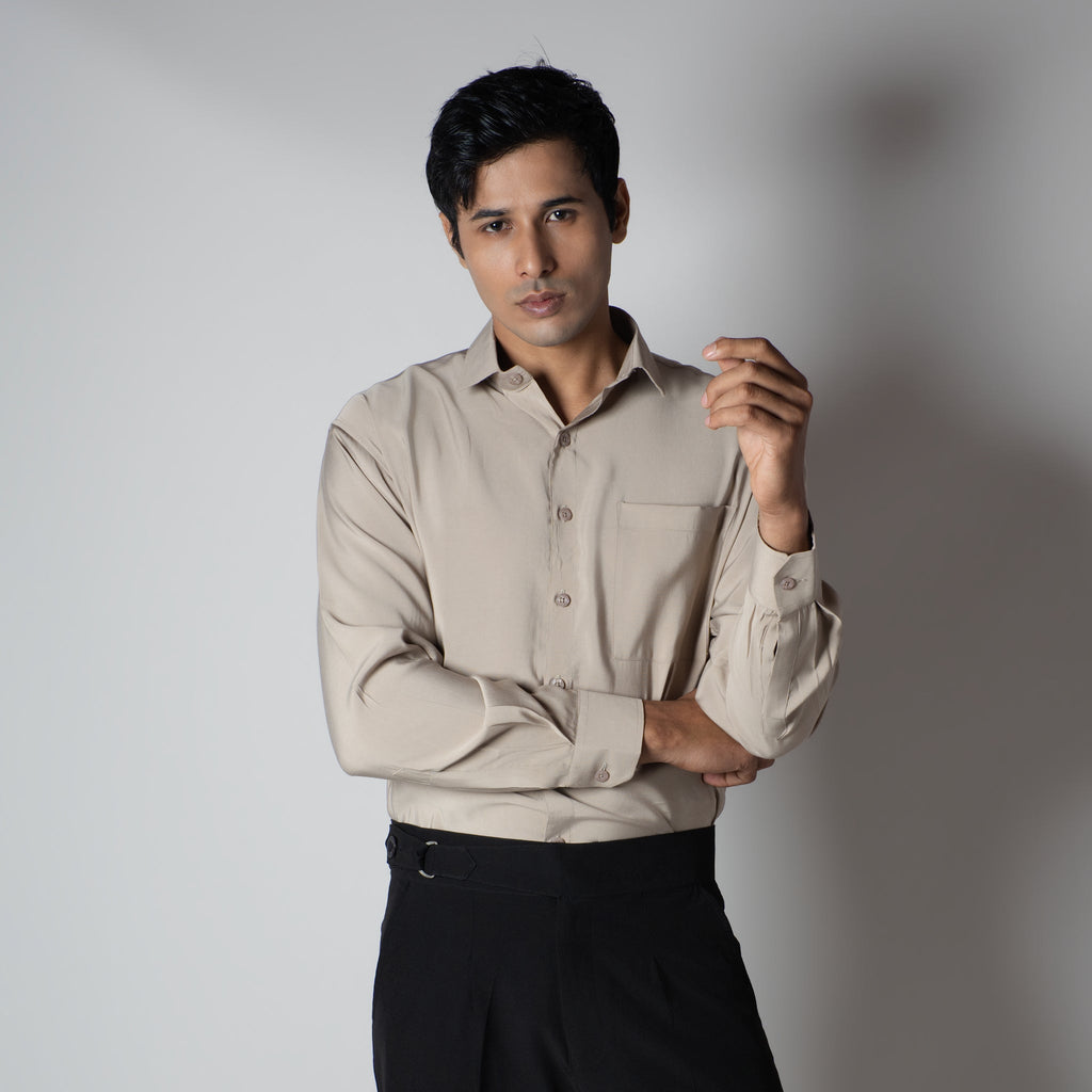 BEIGE ESSENTIAL SUEDE LUXE SHIRT