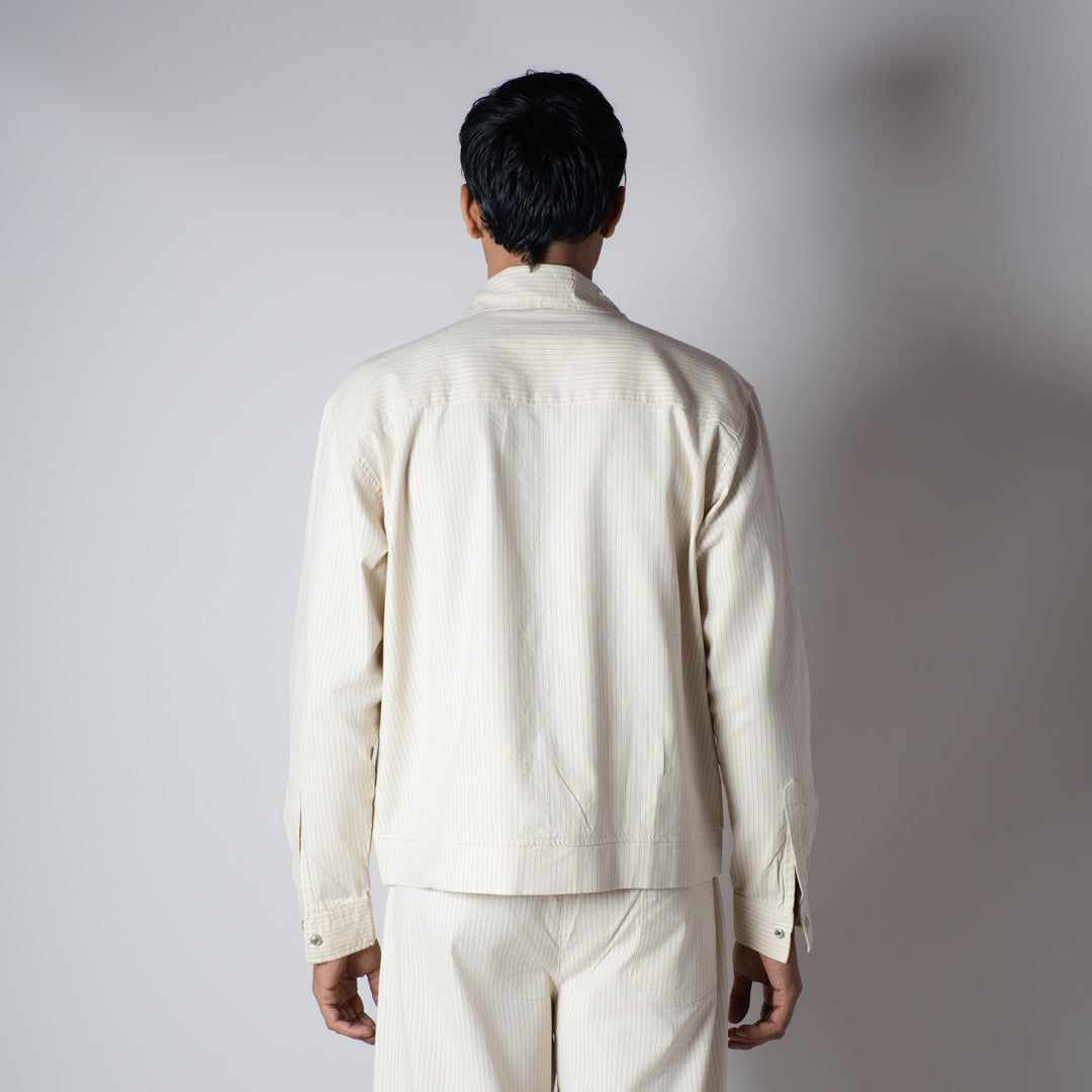 BEIGE VERTICAL STRIPED ZIPPER JACKET