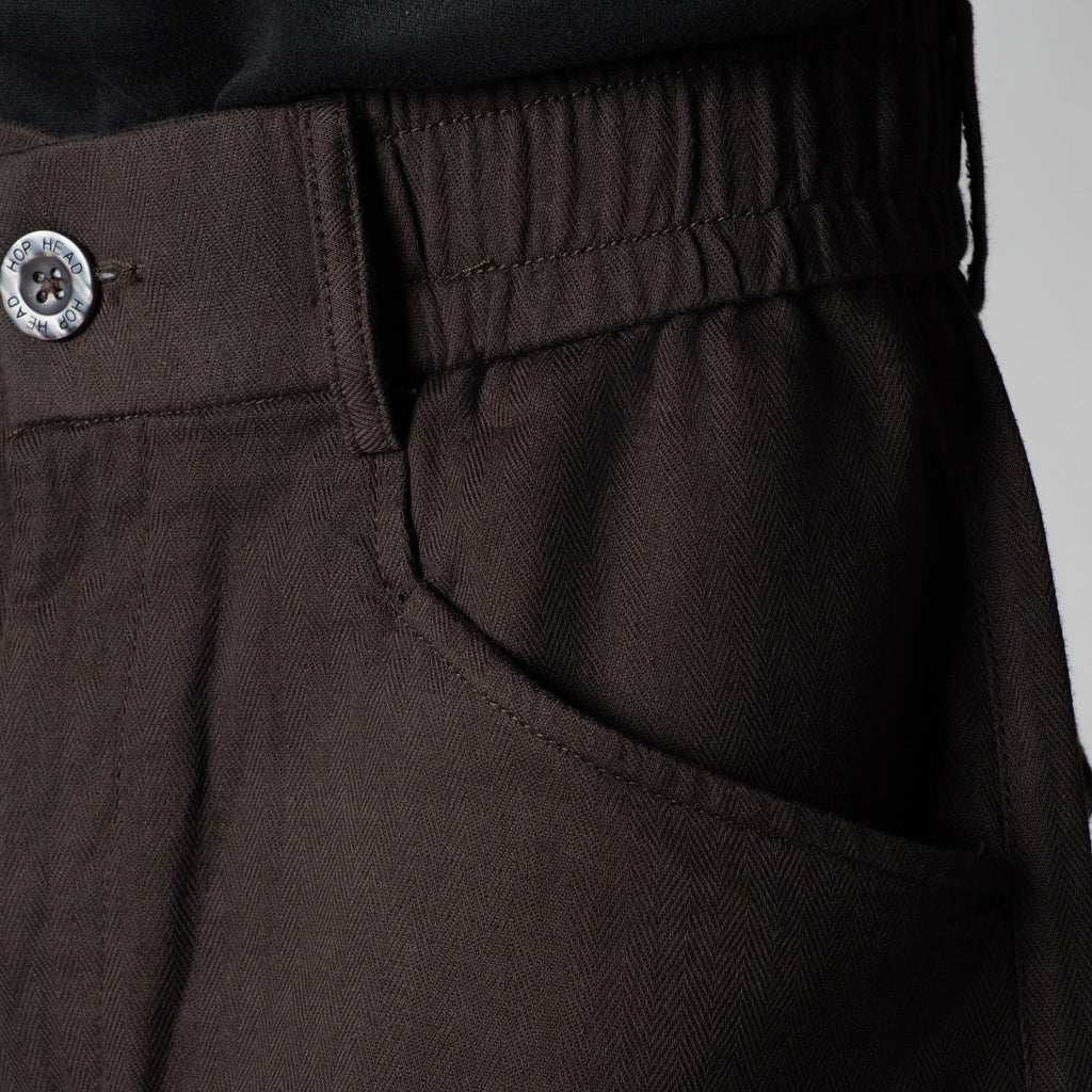 COFFEE BROWN VERTICAL LINE SOFTMOVE LINEN PANTS