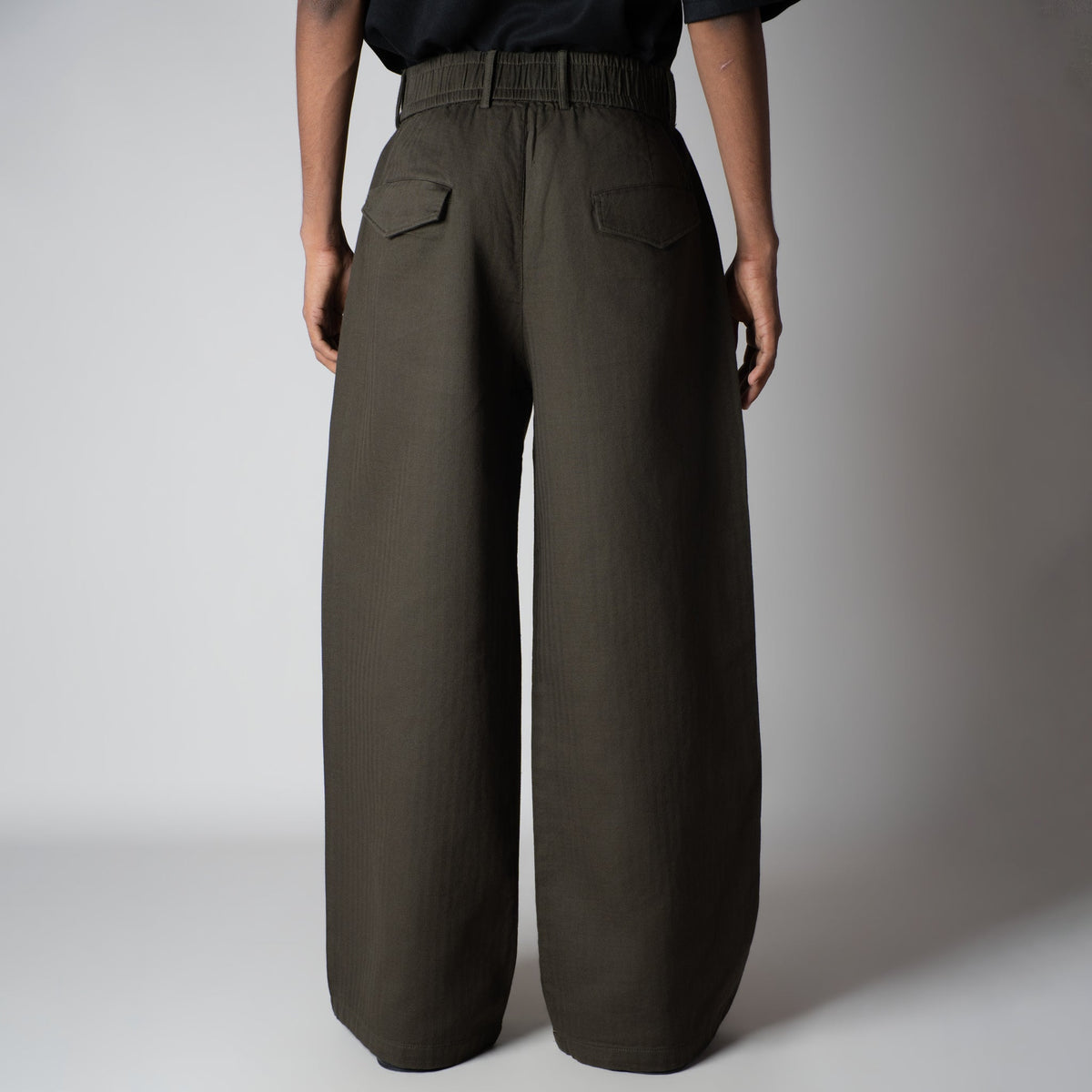 DARK GREEN VERTICAL LINE SOFTMOVE LINEN PANTS