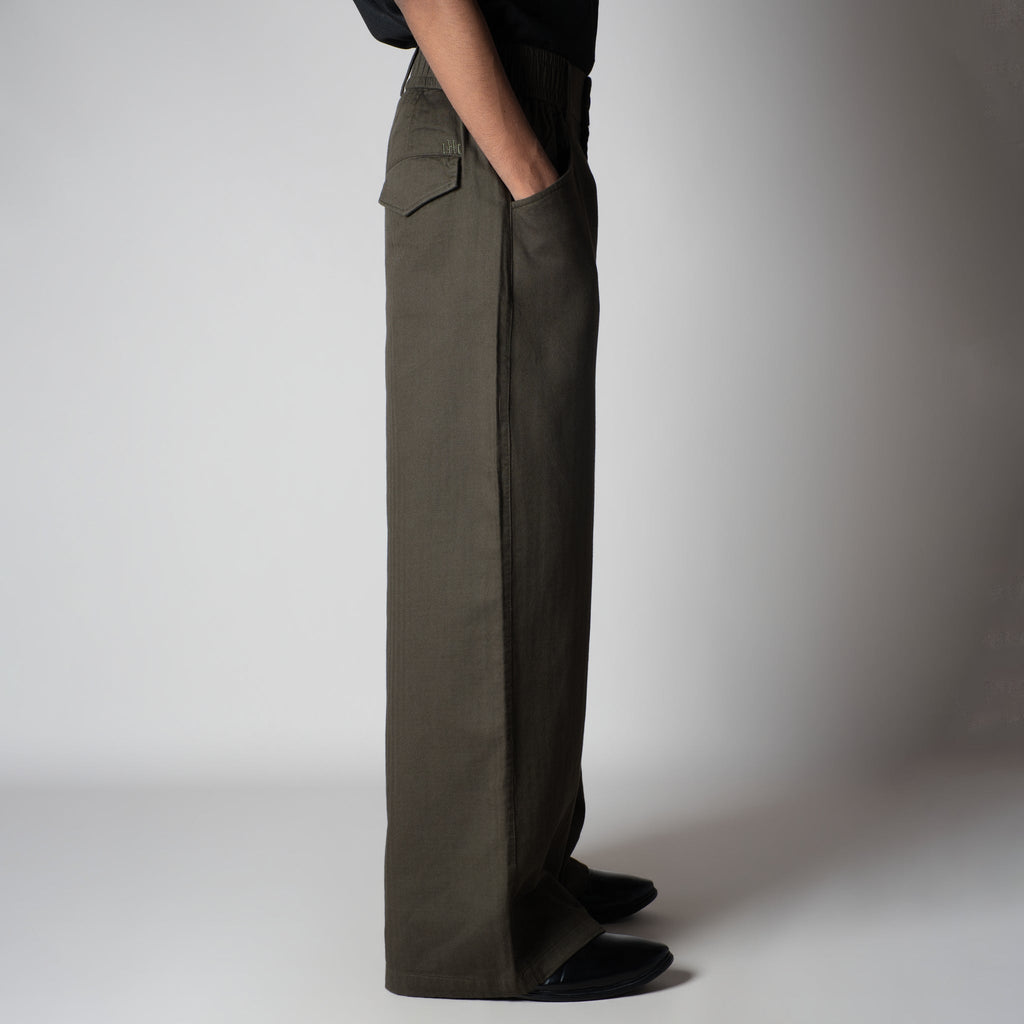 DARK GREEN VERTICAL LINE SOFTMOVE LINEN PANTS