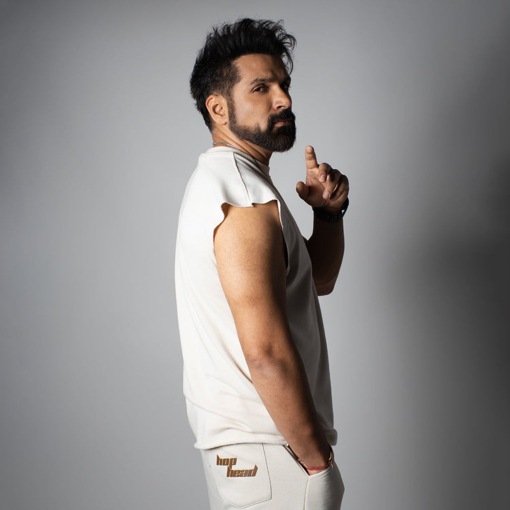 IVORY SLEEVELESS RAW EDGE TSHIRT