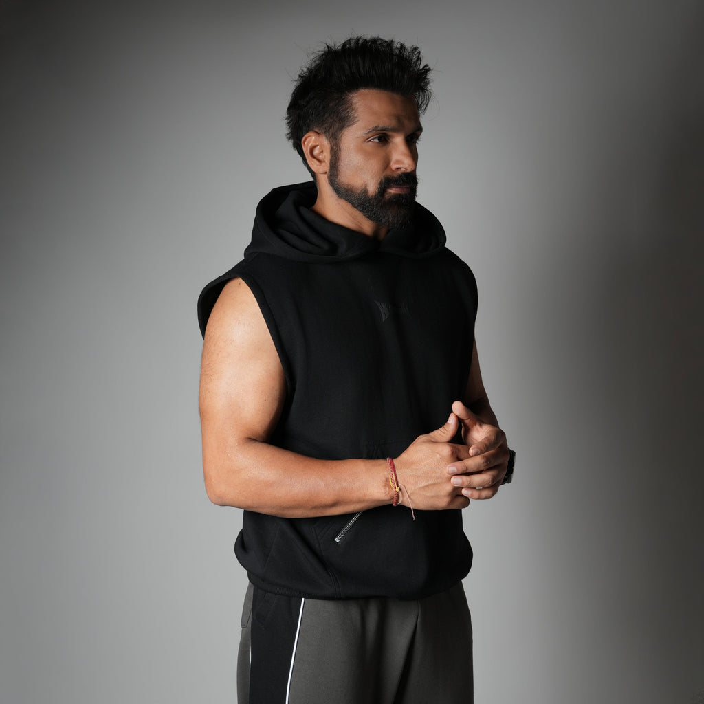 BLACK AXIS SLEEVELESS HOODIE