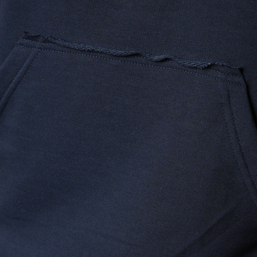 NAVY BLUE RAW EDGE SLEEVELESS HOODIE