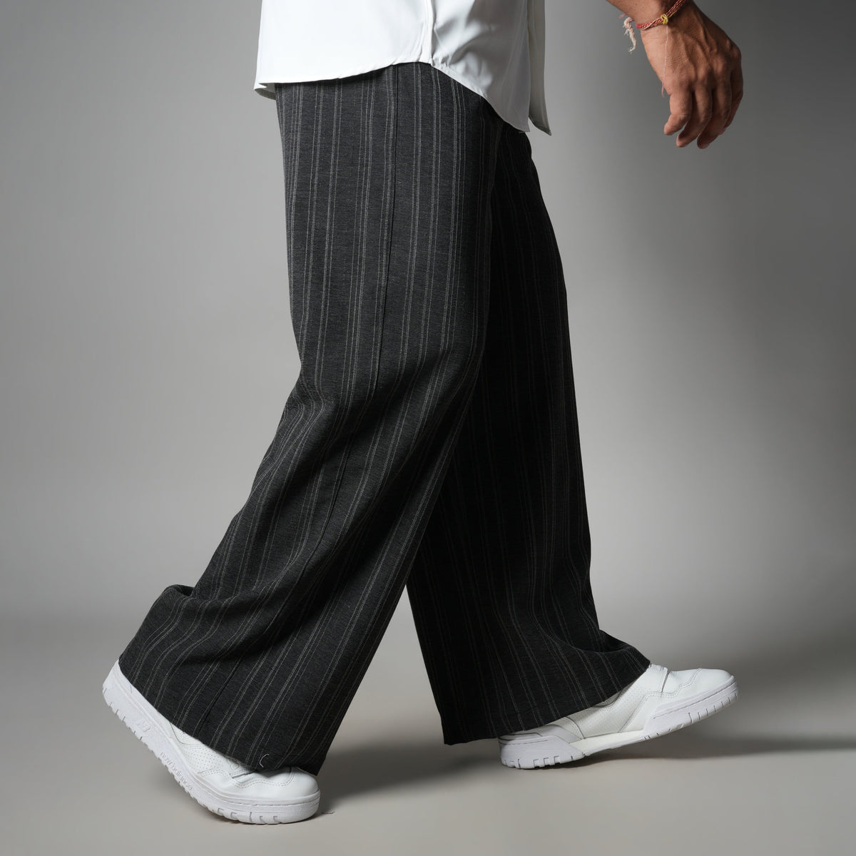 CHARCOAL PINSTRIPE WIDE PANTS