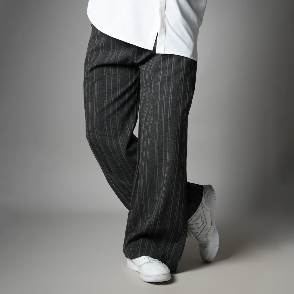 CHARCOAL PINSTRIPE WIDE PANTS