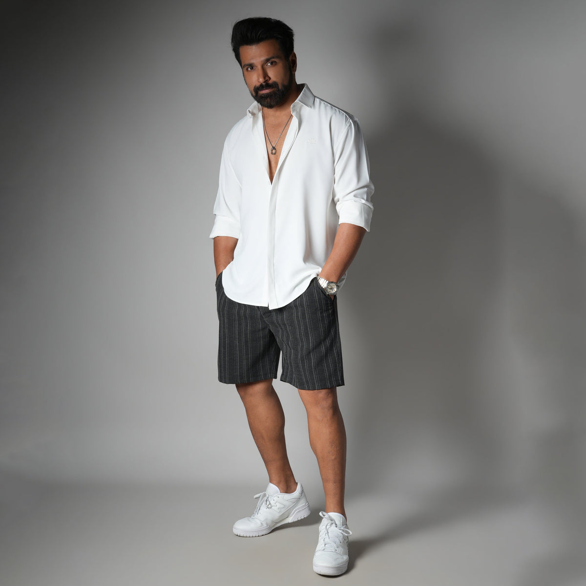 CHARCOAL PINSTRIPE SHORTS