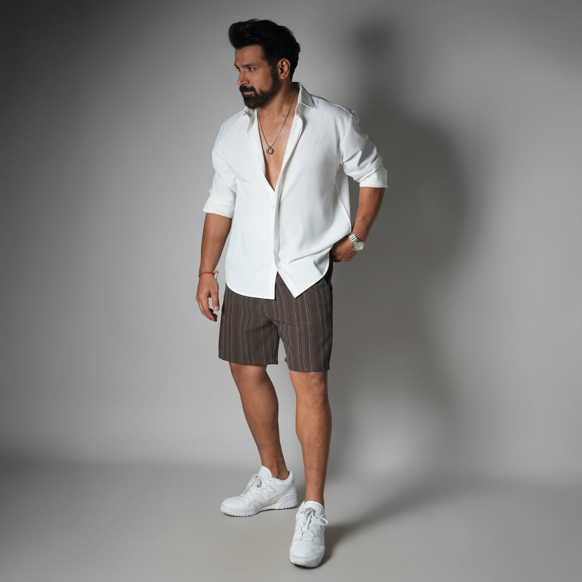 BROWN PINSTRIPE SHORTS