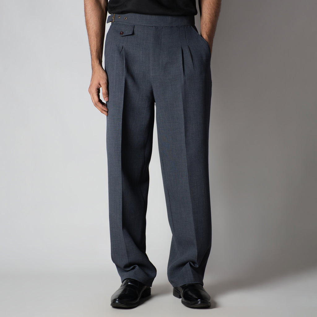 DARK GREY VINTAGE BUCKLE PLEATED TROUSER