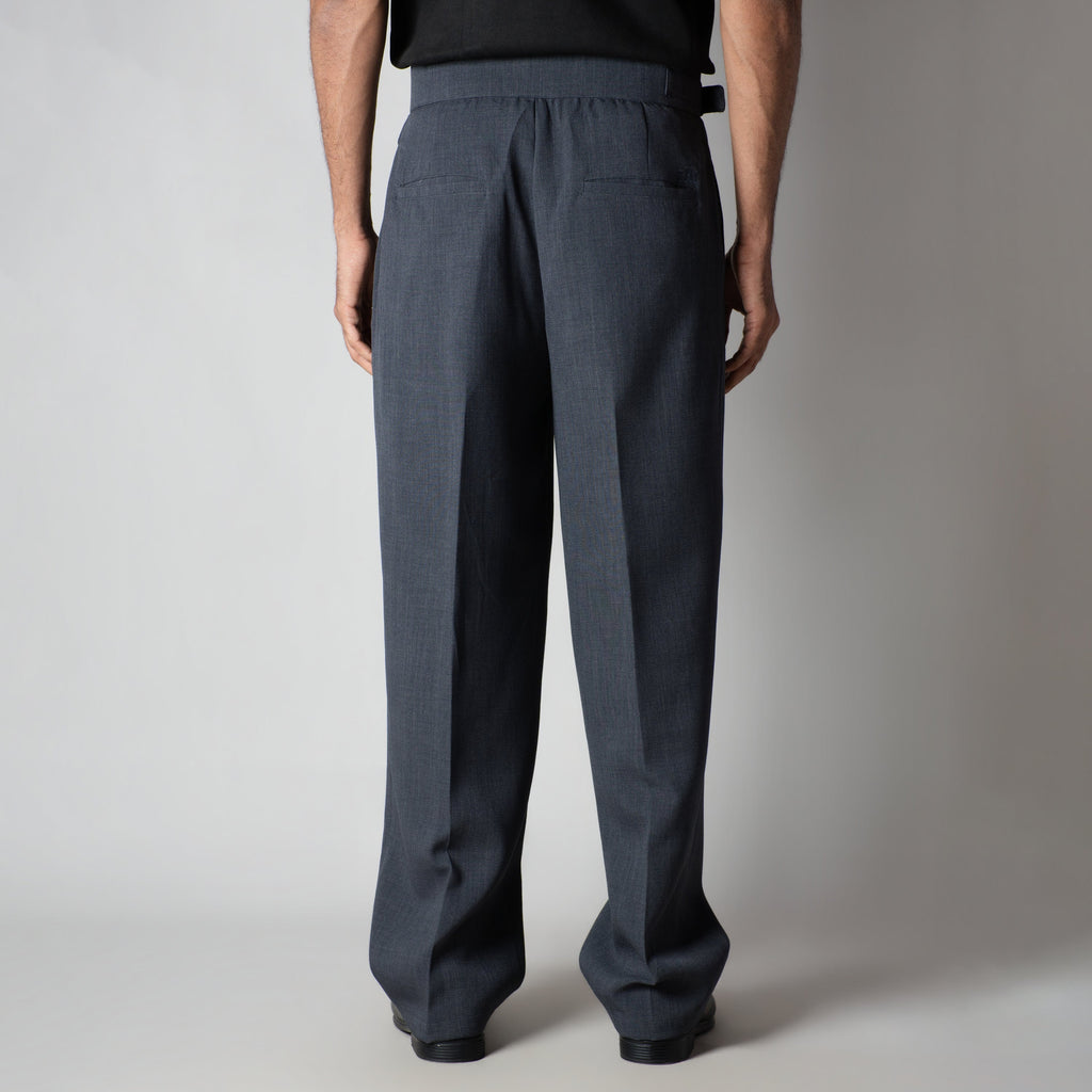 DARK GREY VINTAGE BUCKLE PLEATED TROUSER