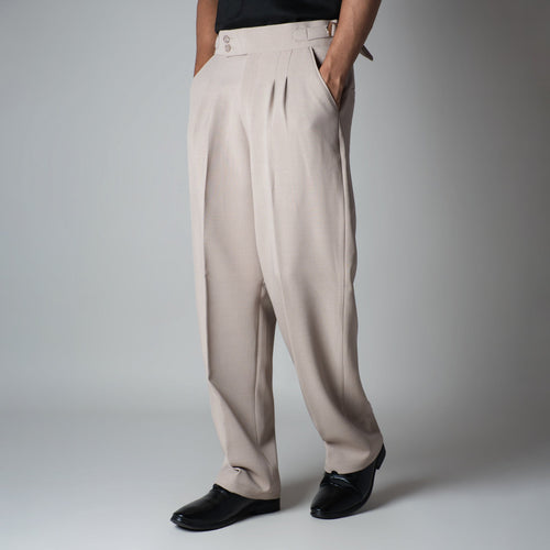 BEIGE DOUBLE PLEAT STRAIGHT FIT TROUSER