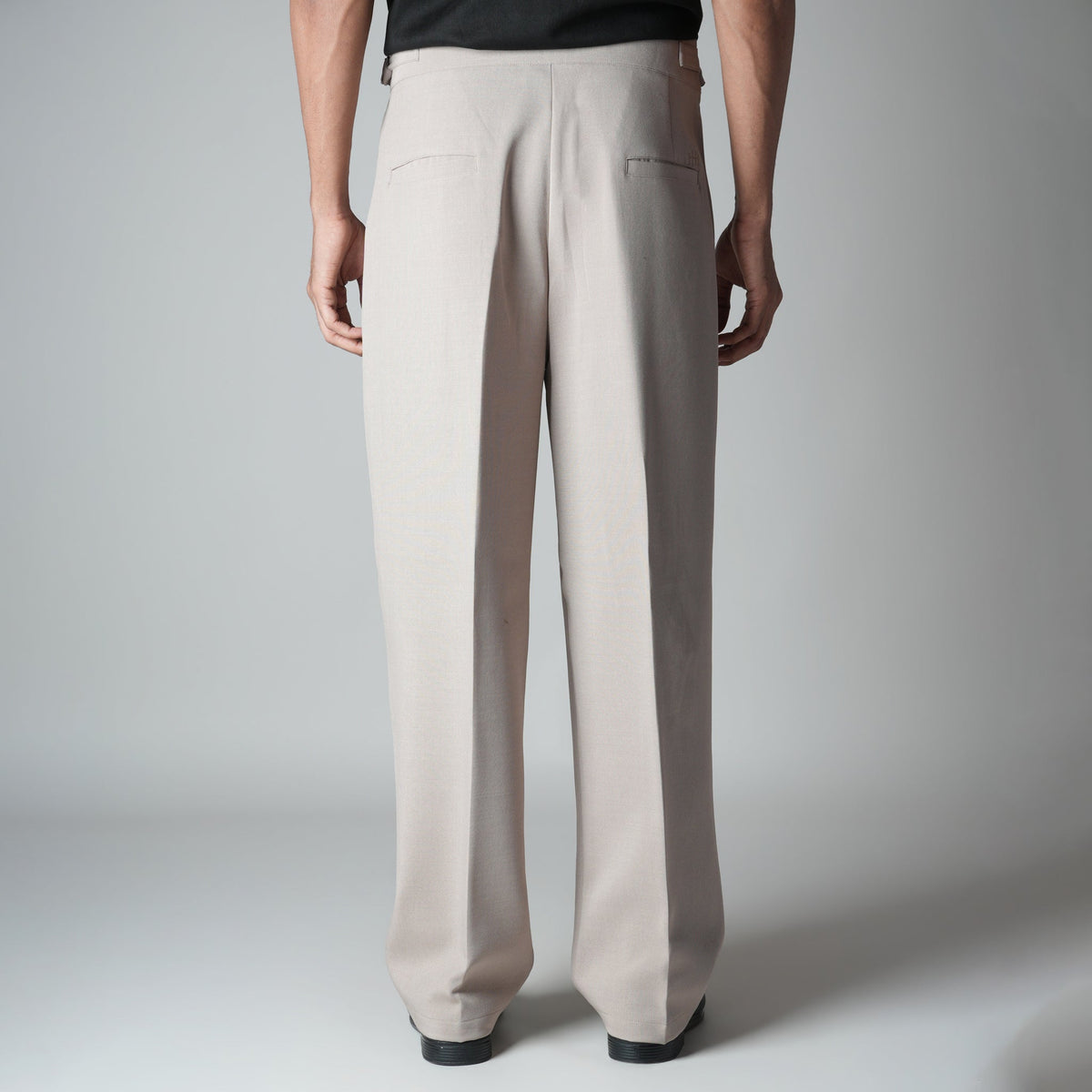 BEIGE DOUBLE PLEAT STRAIGHT FIT TROUSER