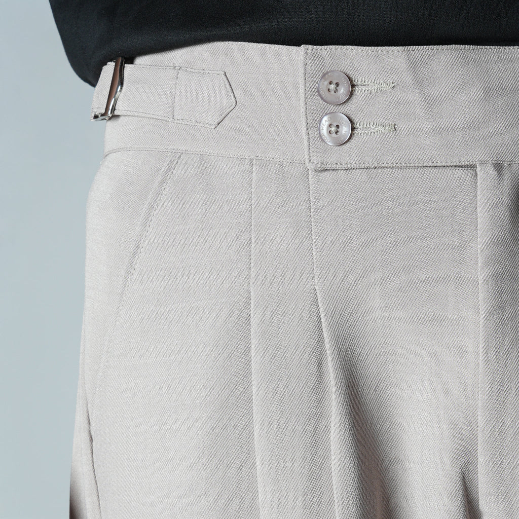 BEIGE DOUBLE PLEAT STRAIGHT FIT TROUSER
