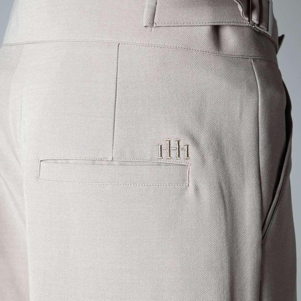 BEIGE DOUBLE PLEAT STRAIGHT FIT TROUSER