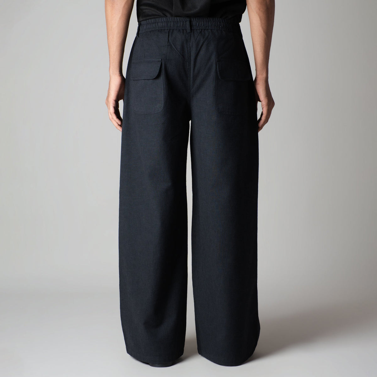 BLACK SOFTMOVE COTTON LINEN PANTS