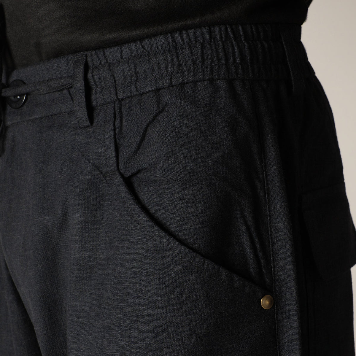 BLACK SOFTMOVE COTTON LINEN PANTS