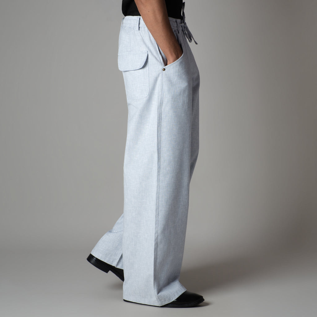 ICE BLUE SOFTMOVE COTTON LINEN PANTS