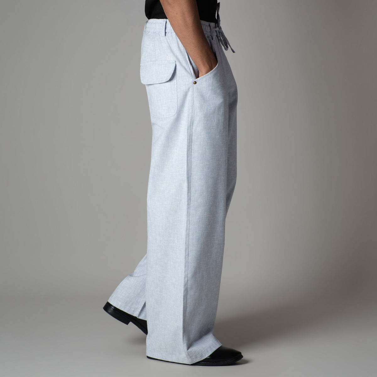 ICE BLUE SOFTMOVE COTTON LINEN PANTS