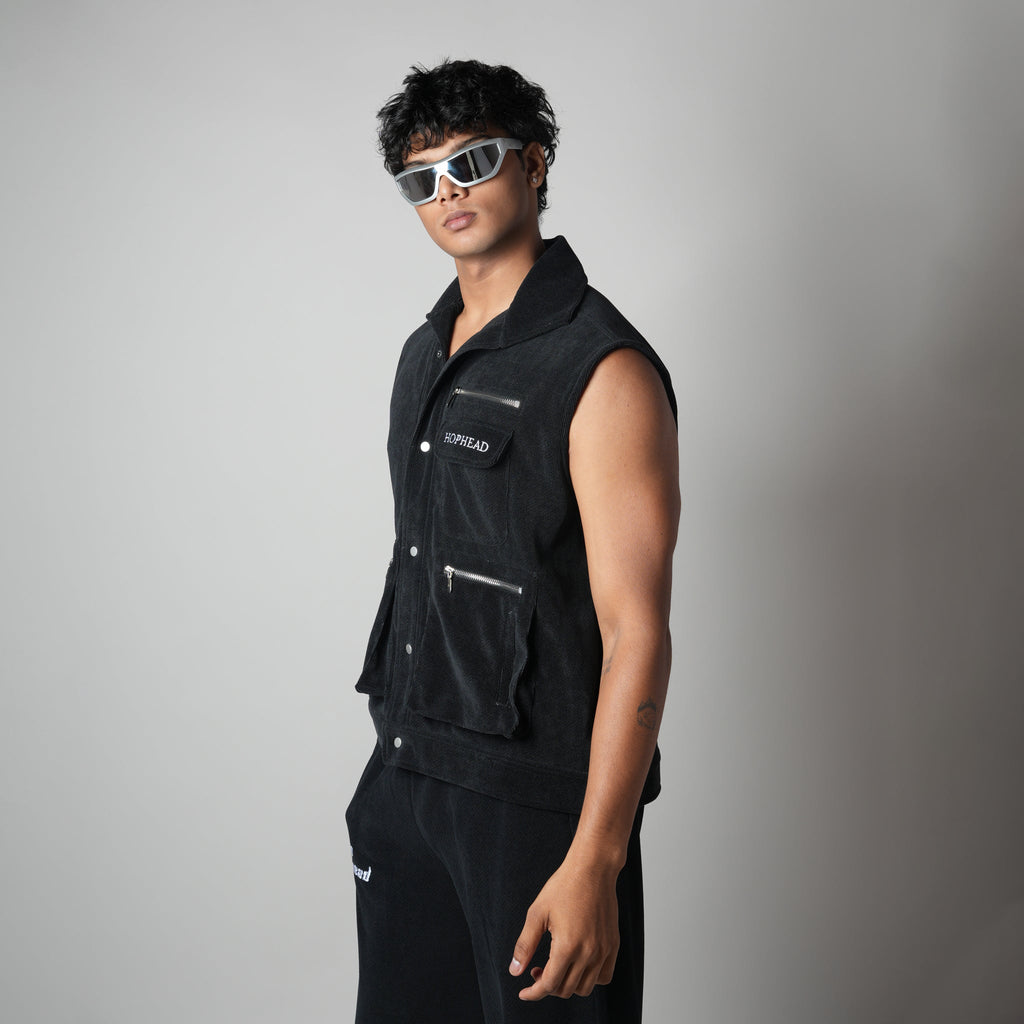 BLACK KNITDRIP UTILITY JACKET