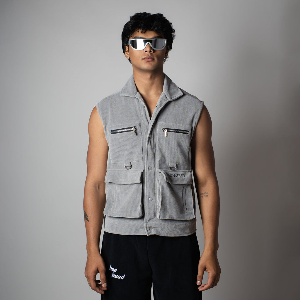 GREY KNITDRIP UTILITY JACKET