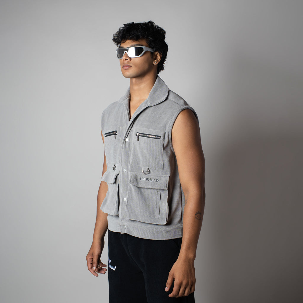 GREY KNITDRIP UTILITY JACKET