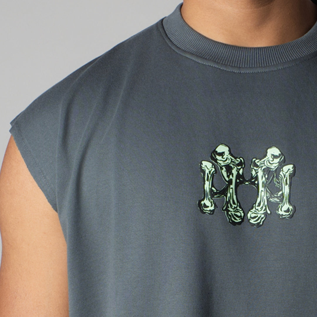 CHARCOAL BONE GRAPHIC SLEEVELESS T-SHIRT