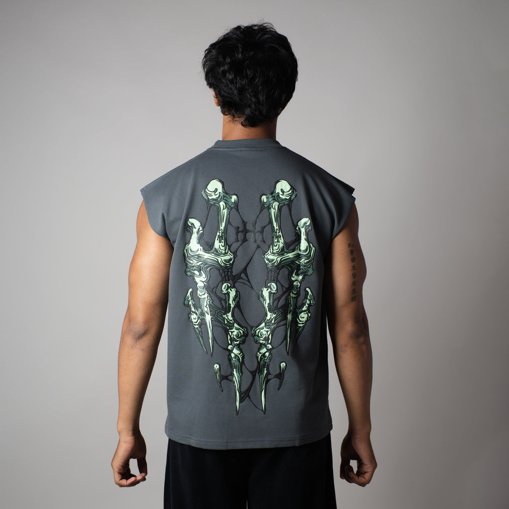CHARCOAL BONE GRAPHIC SLEEVELESS T-SHIRT