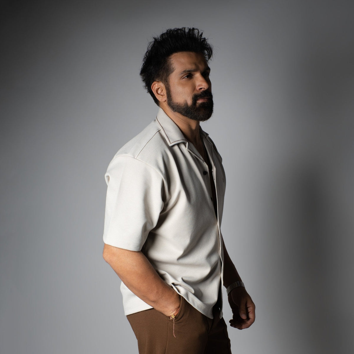 Beige Cuban Collar Shirt