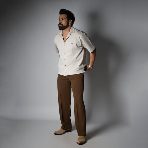 Beige Cuban Collar Shirt