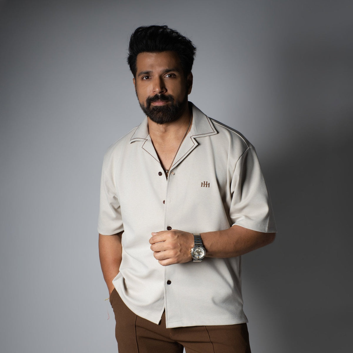 Beige Cuban Collar Shirt