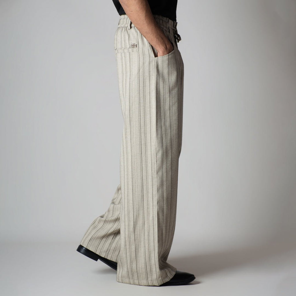 BEIGE PINSTRIPE WIDE PANTS