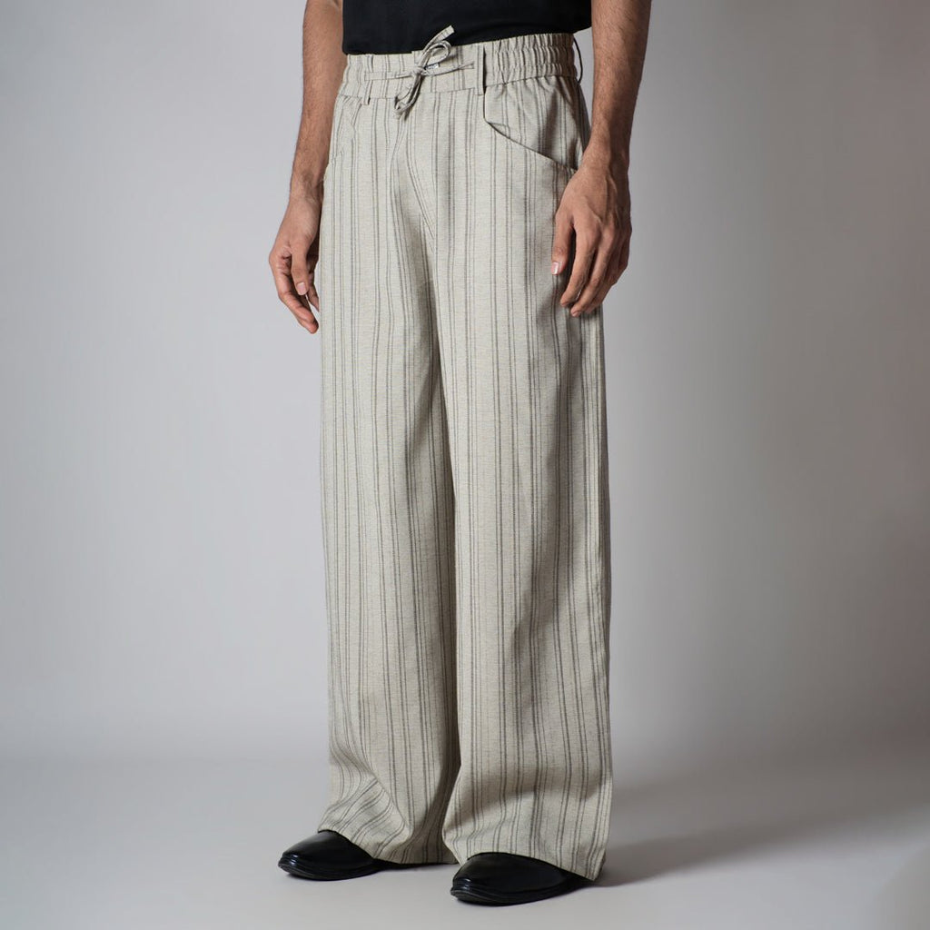 BEIGE PINSTRIPE WIDE PANTS