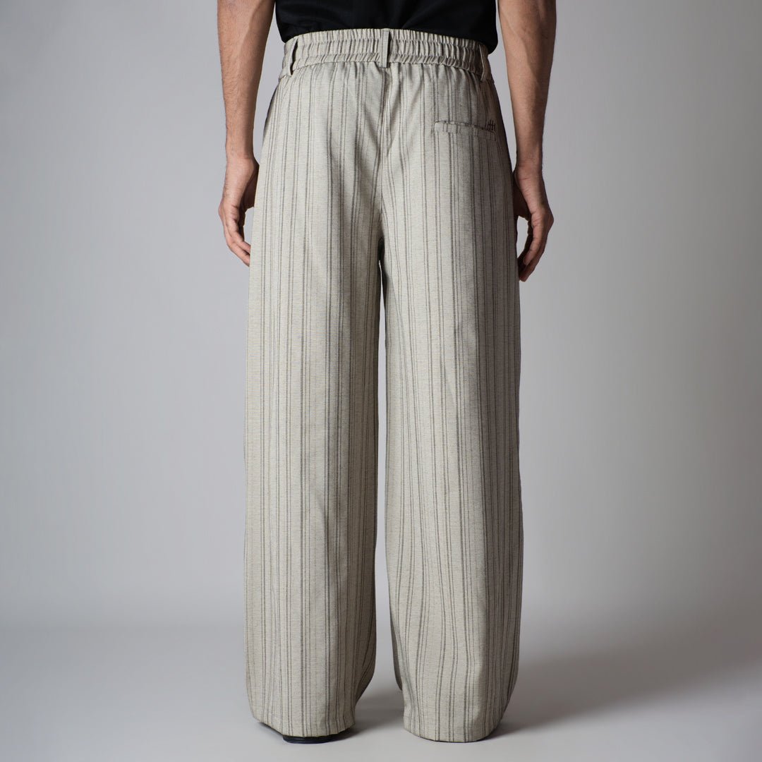 BEIGE PINSTRIPE WIDE PANTS