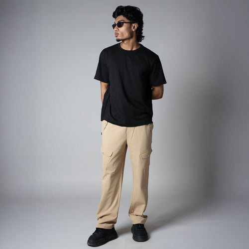 BEIGE SIDE POCKET CARGO SWEATPANTS
