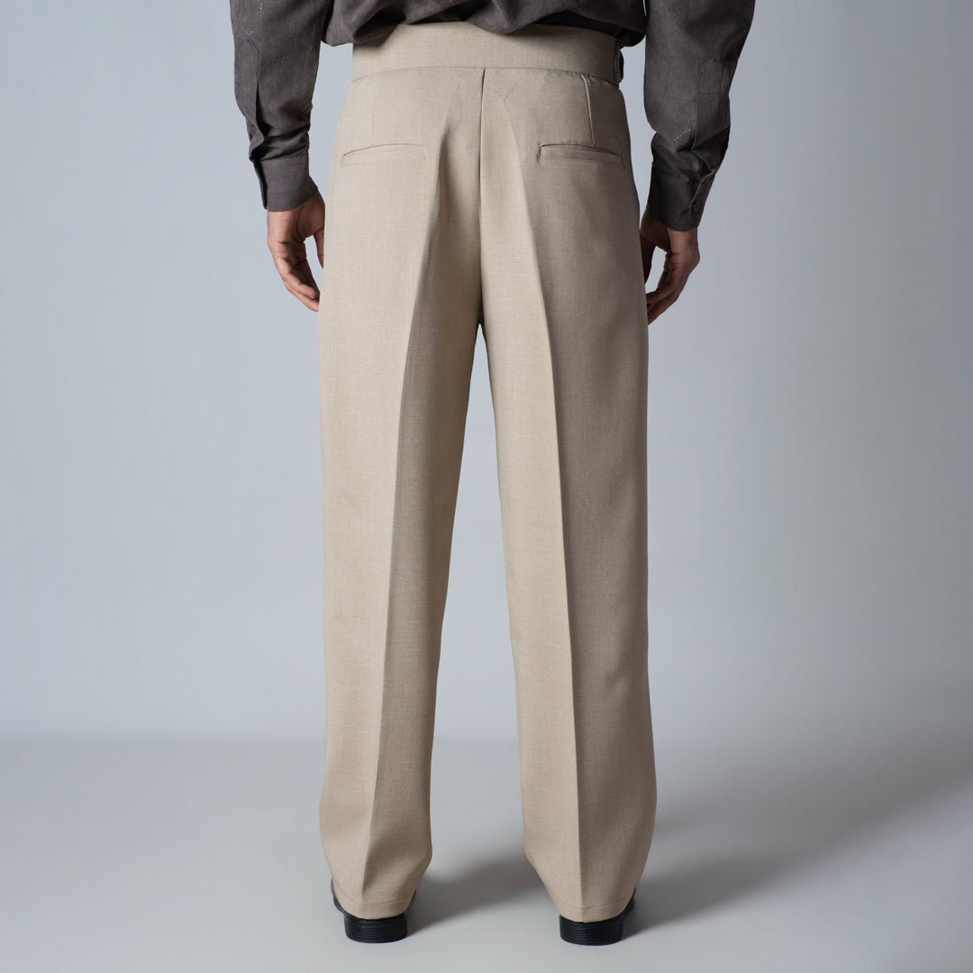 BEIGE TEXTURED D-RING ITALIAN STYLE TROUSER