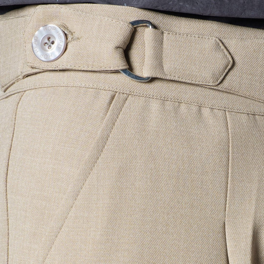 BEIGE TEXTURED D-RING ITALIAN STYLE TROUSER