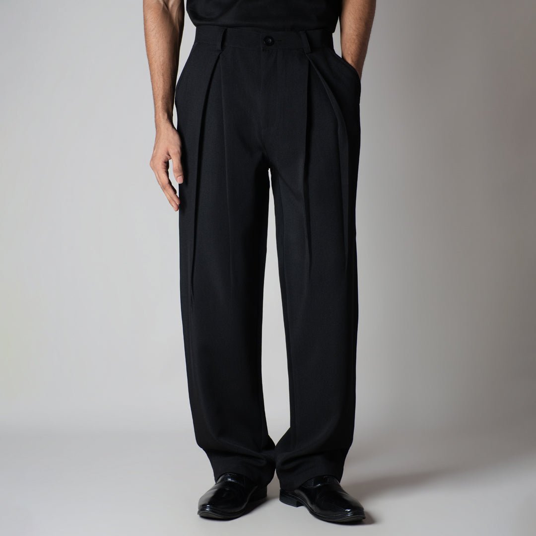 BLACK CROSS PLEAT TROUSER