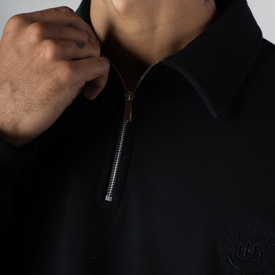 BLACK HALF-ZIPUP PULLOVER POLO