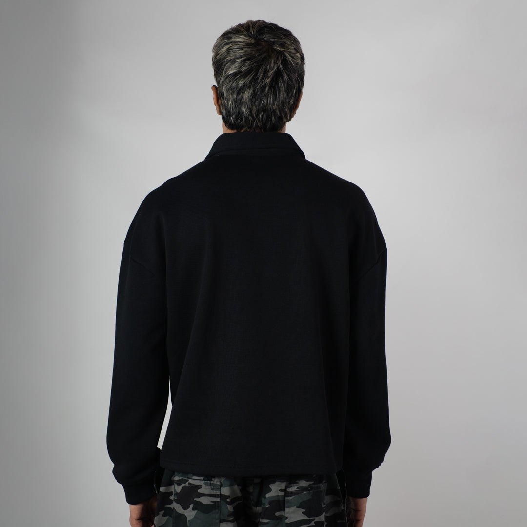 BLACK HALF-ZIPUP PULLOVER POLO